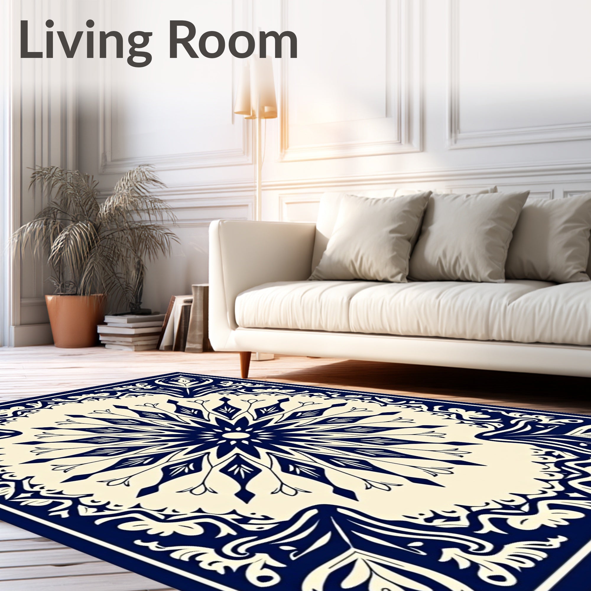 Intricate Navy Floral Medallion Design Rug