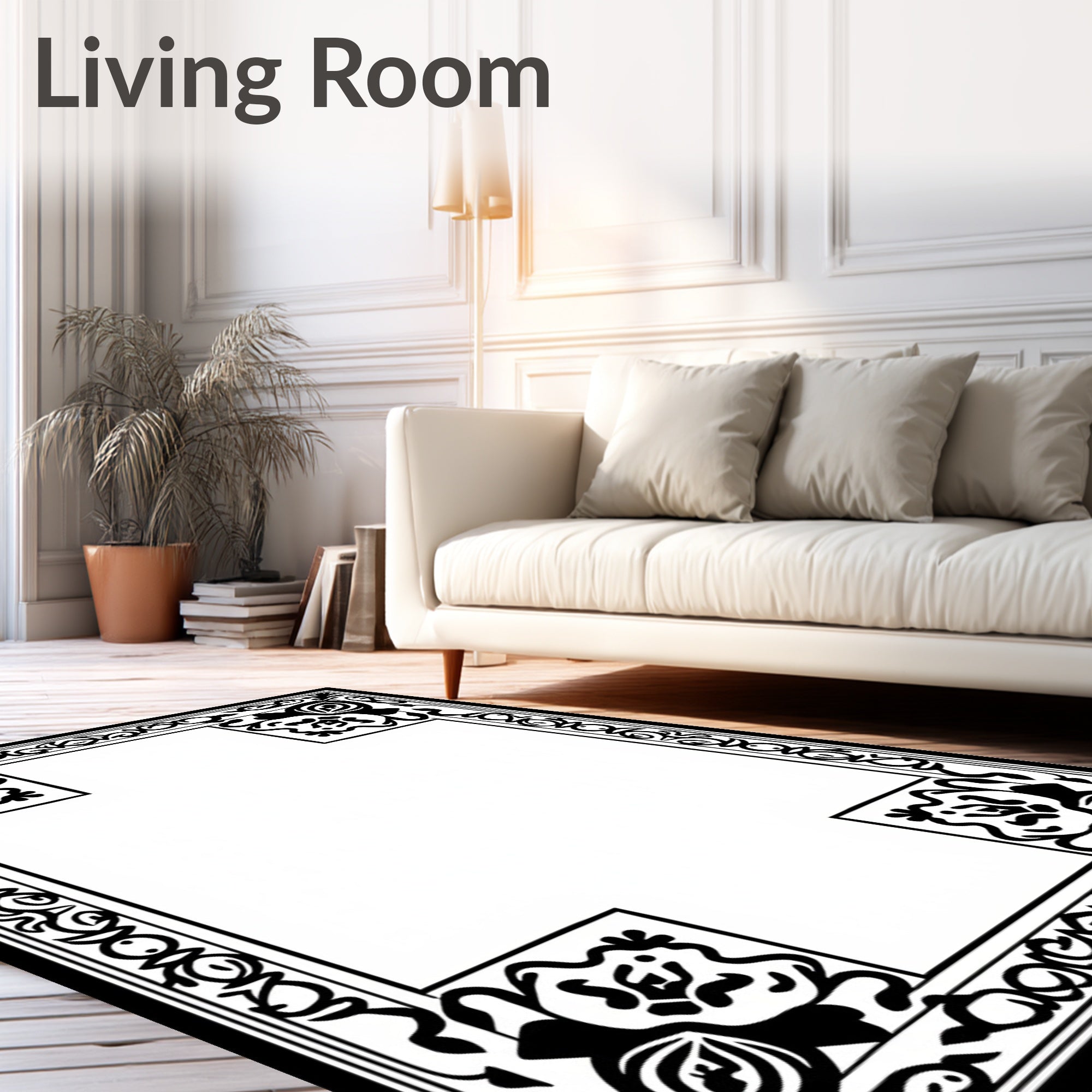 Ornate Floral Border Design Rug