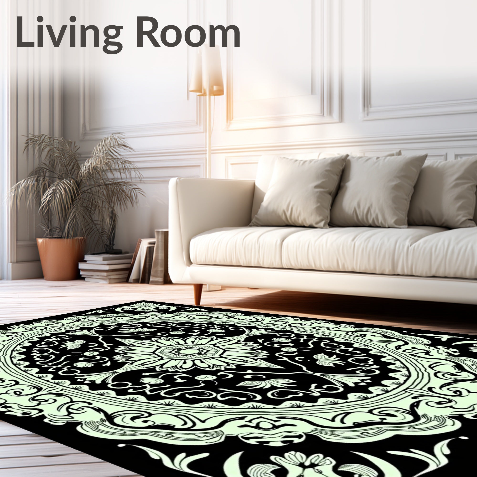 Ornate Floral Mandala Print Rug