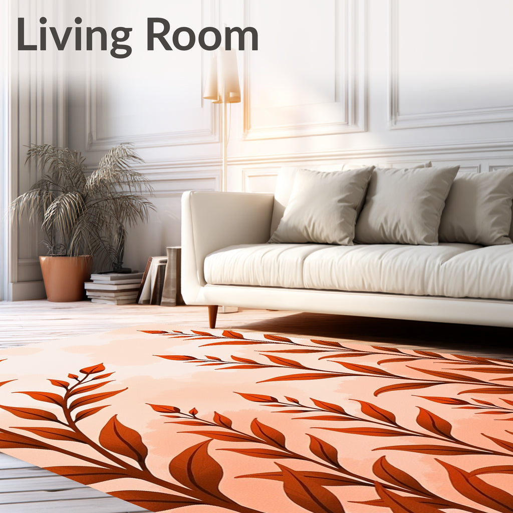 Terracotta Leafy Branch Pattern Rug