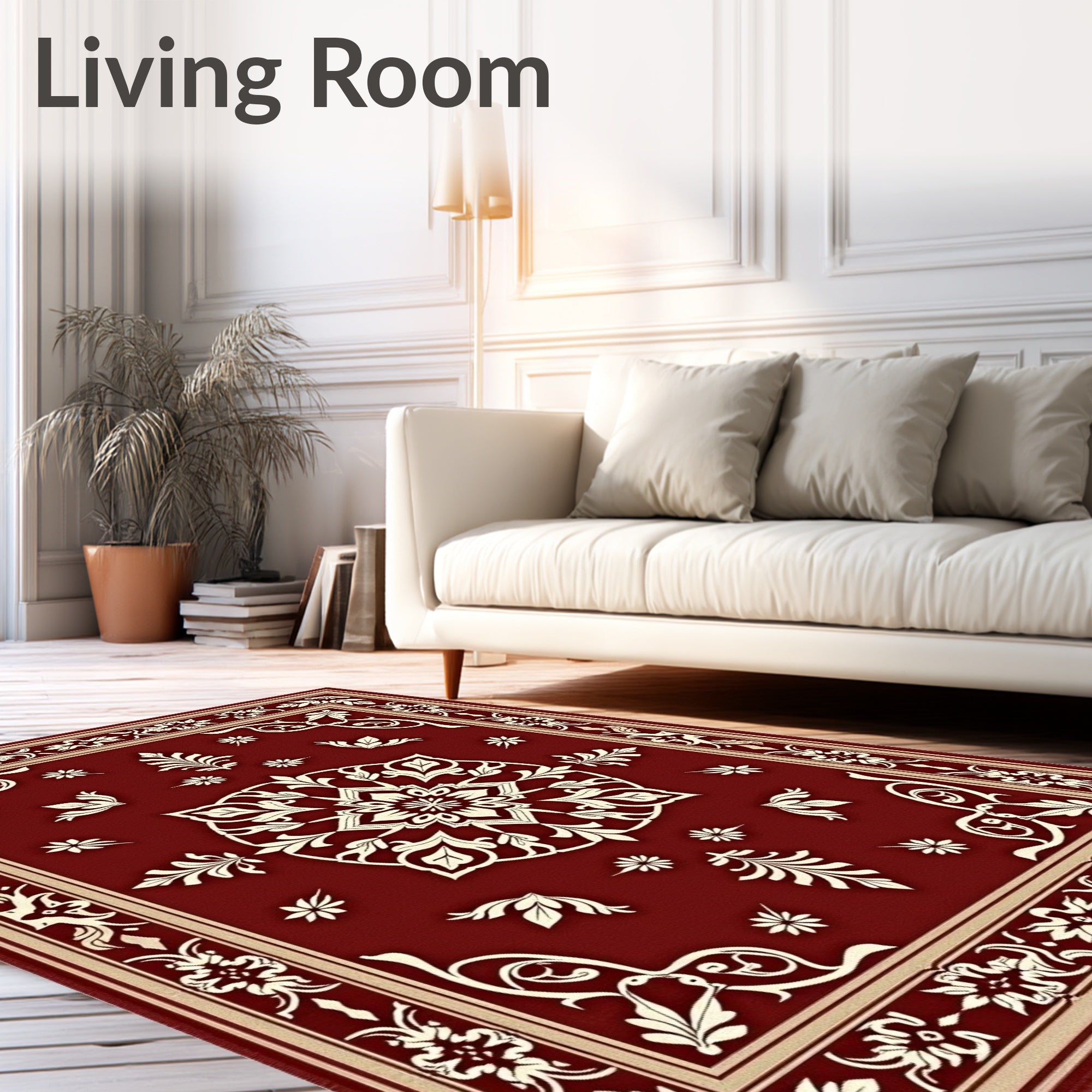 Deep Red Floral Medallion Design Rug