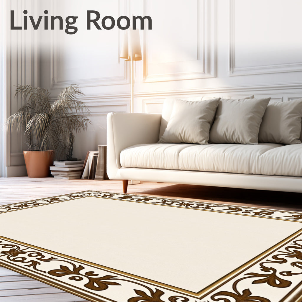 Elegant Brown Floral Border Design Rug