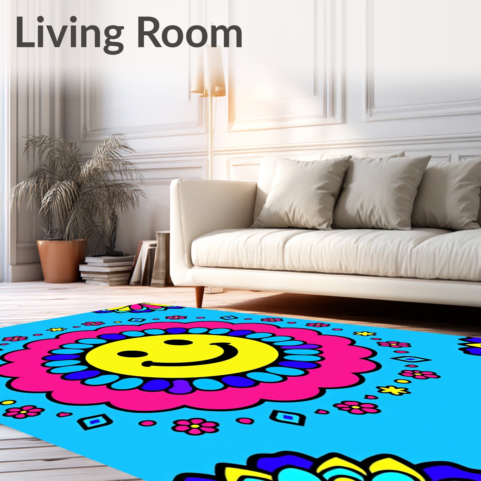 Groovy Smiley Flower Geometric Design Rug