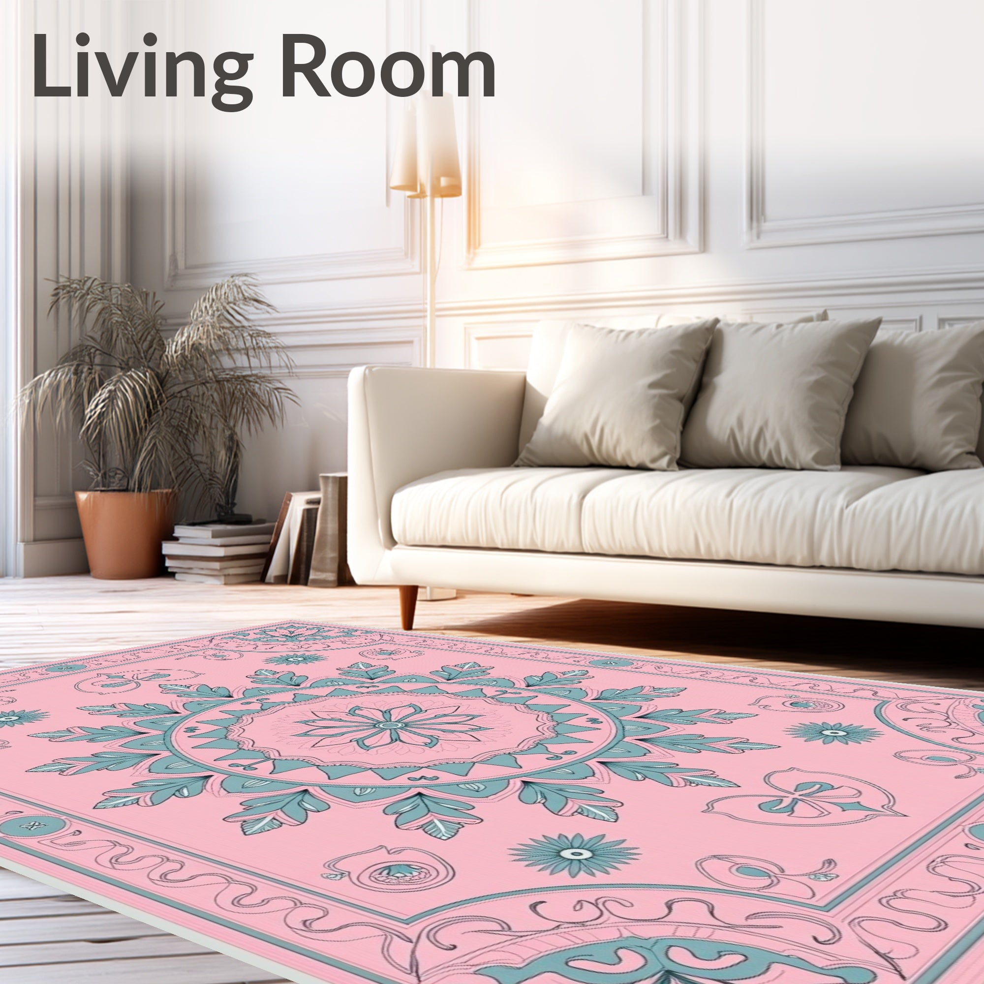 Pink Floral Mandala Art Rug