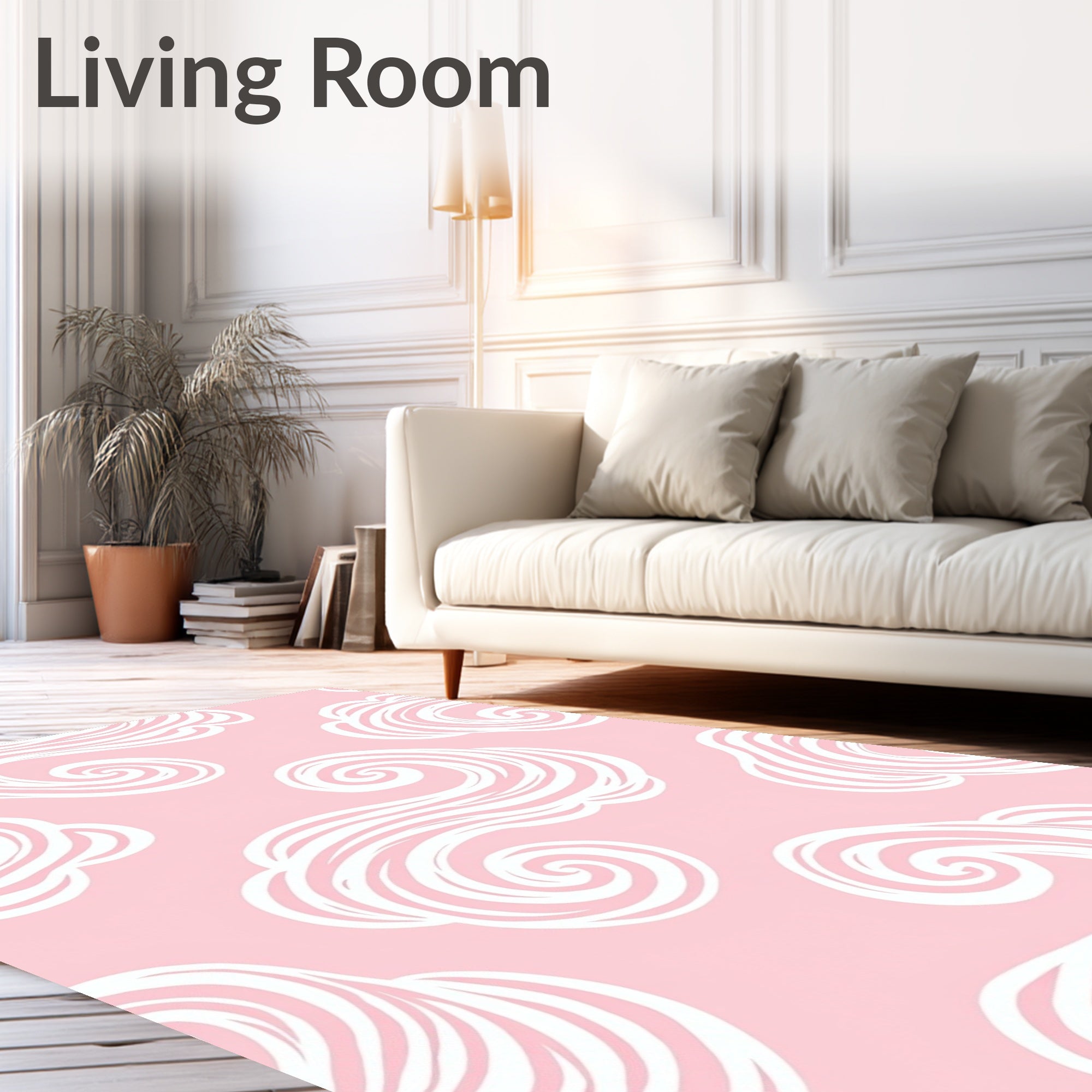 Pink White Swirling Cloud Pattern Rug