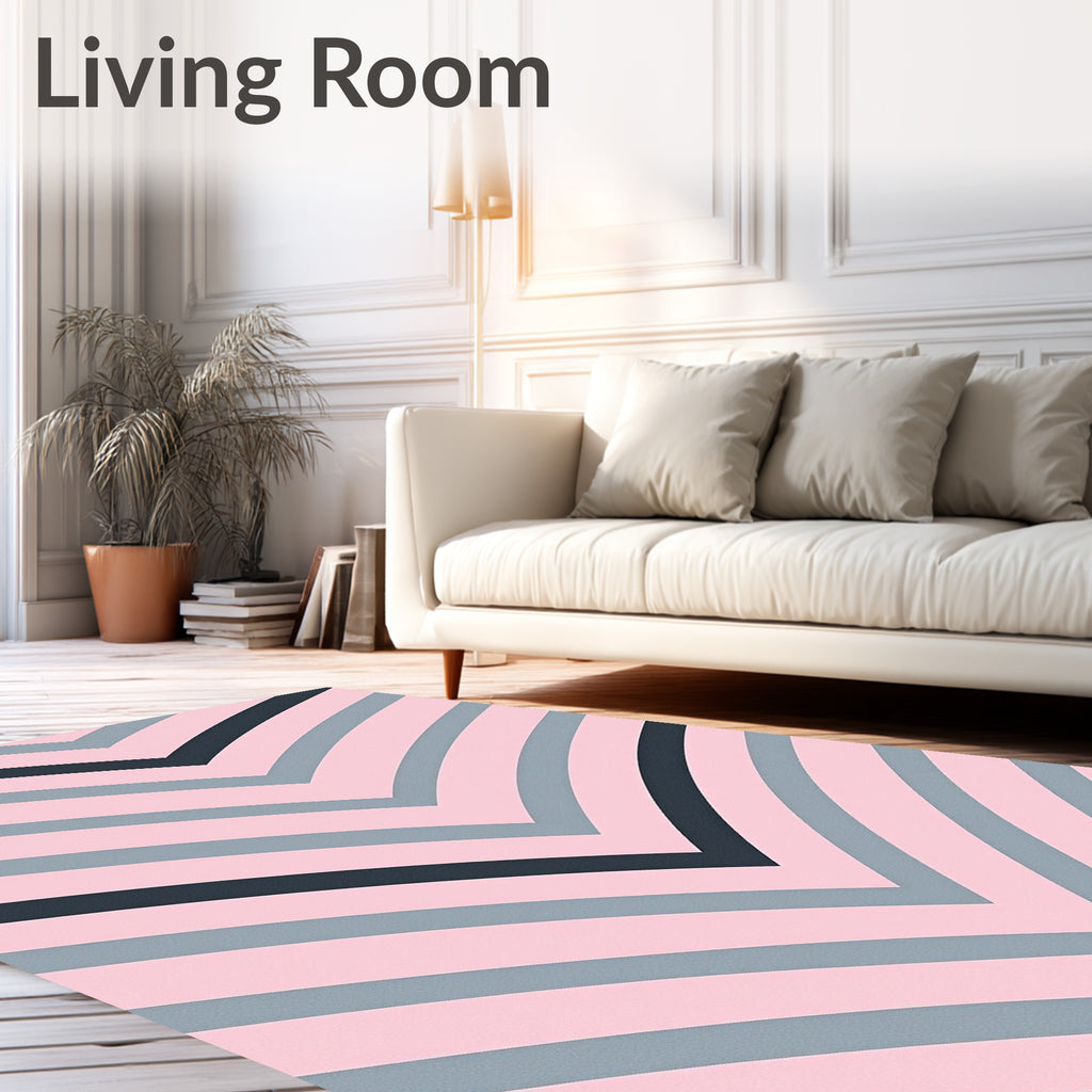 Pink Gray Chevron Pattern Design Rug