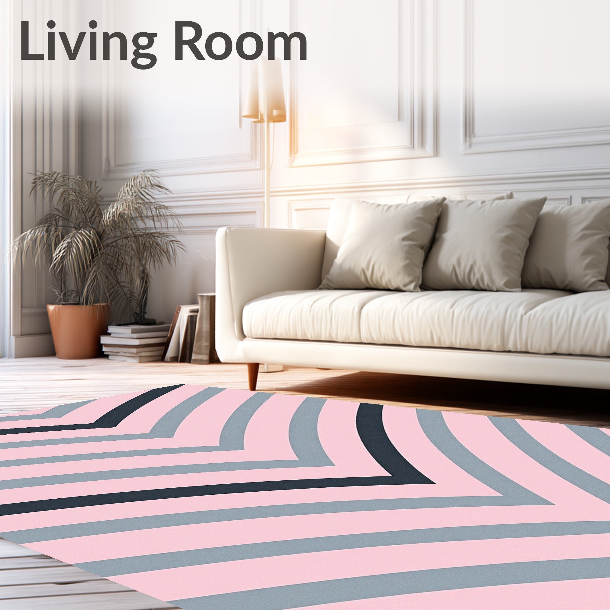 Pink Gray Chevron Pattern Design Rug
