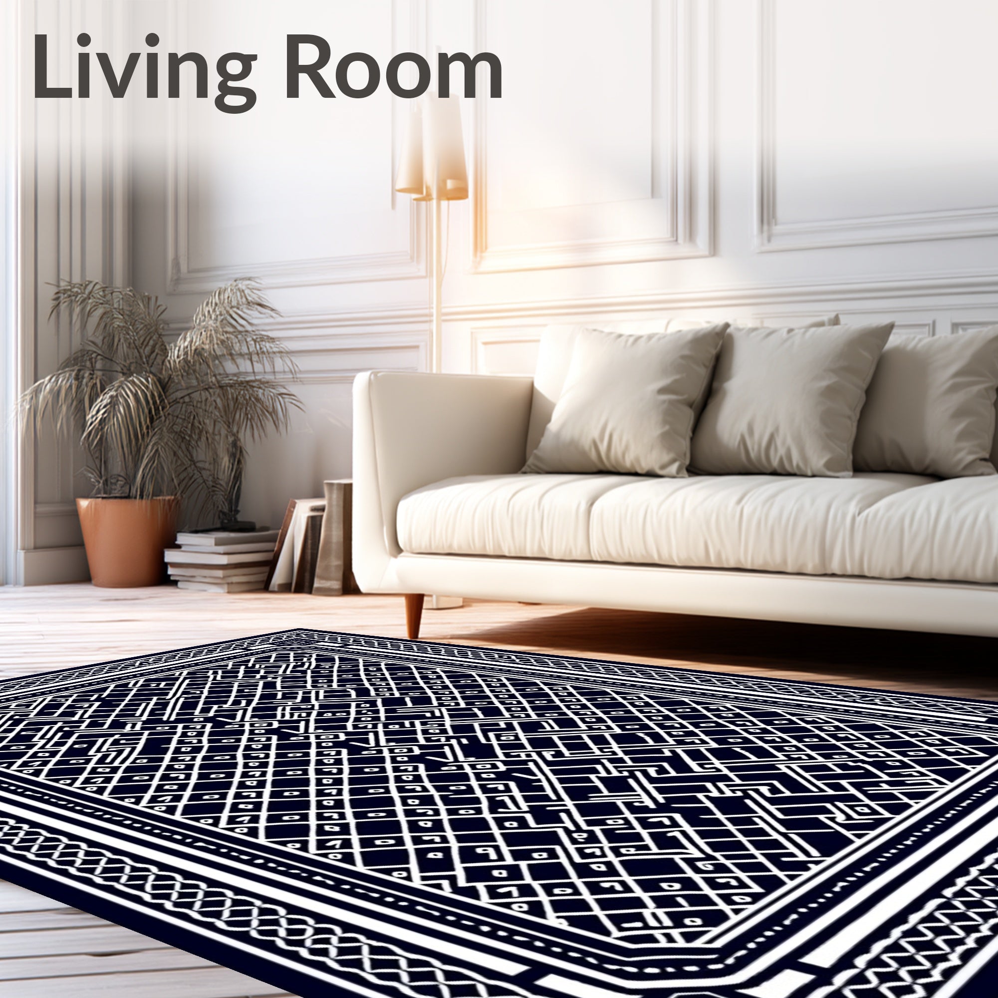 Intricate Geometric Patterned Dark Rug