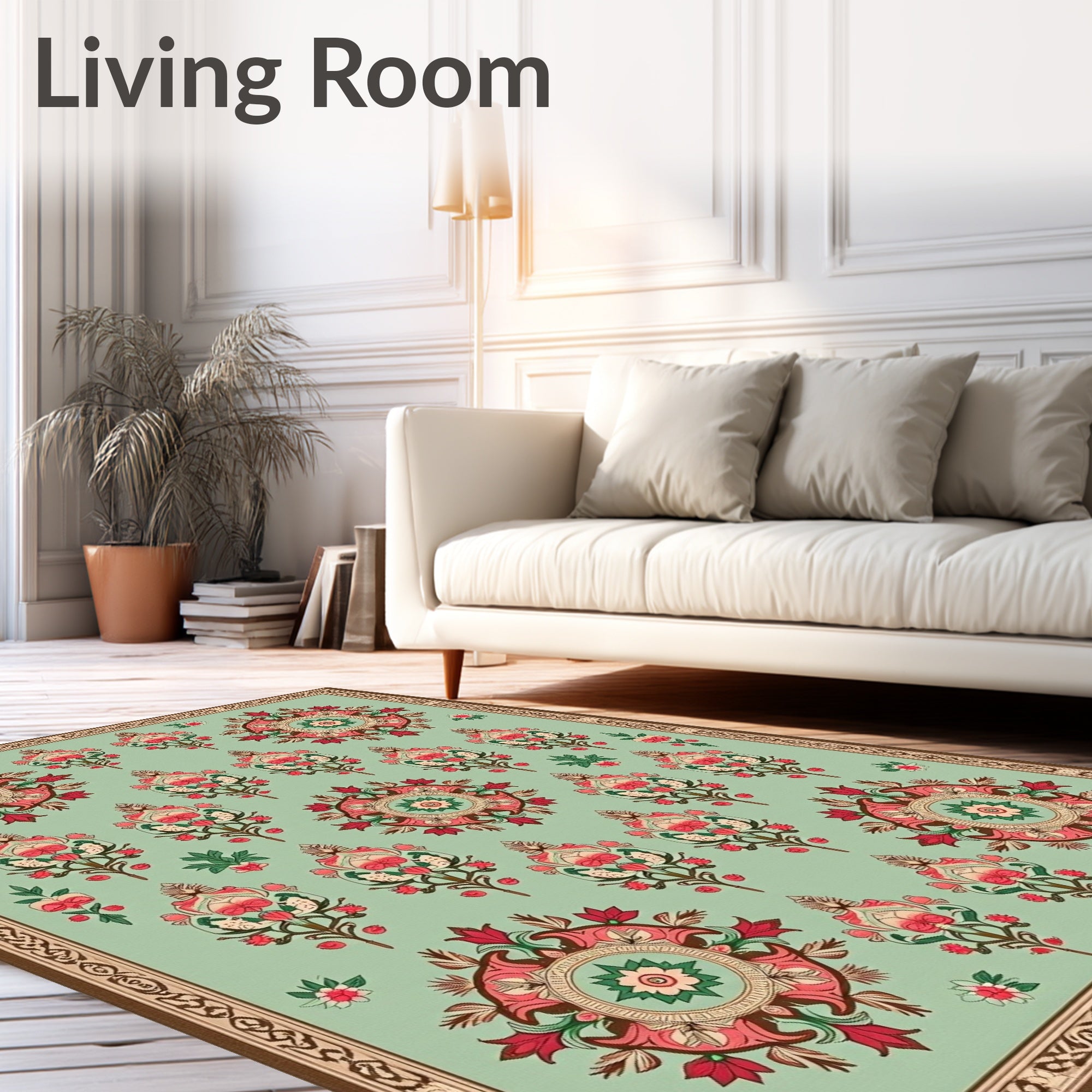 Floral Medallion Mint Green Rug