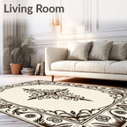 Ornate Scrollwork And Floral Border Design Rug