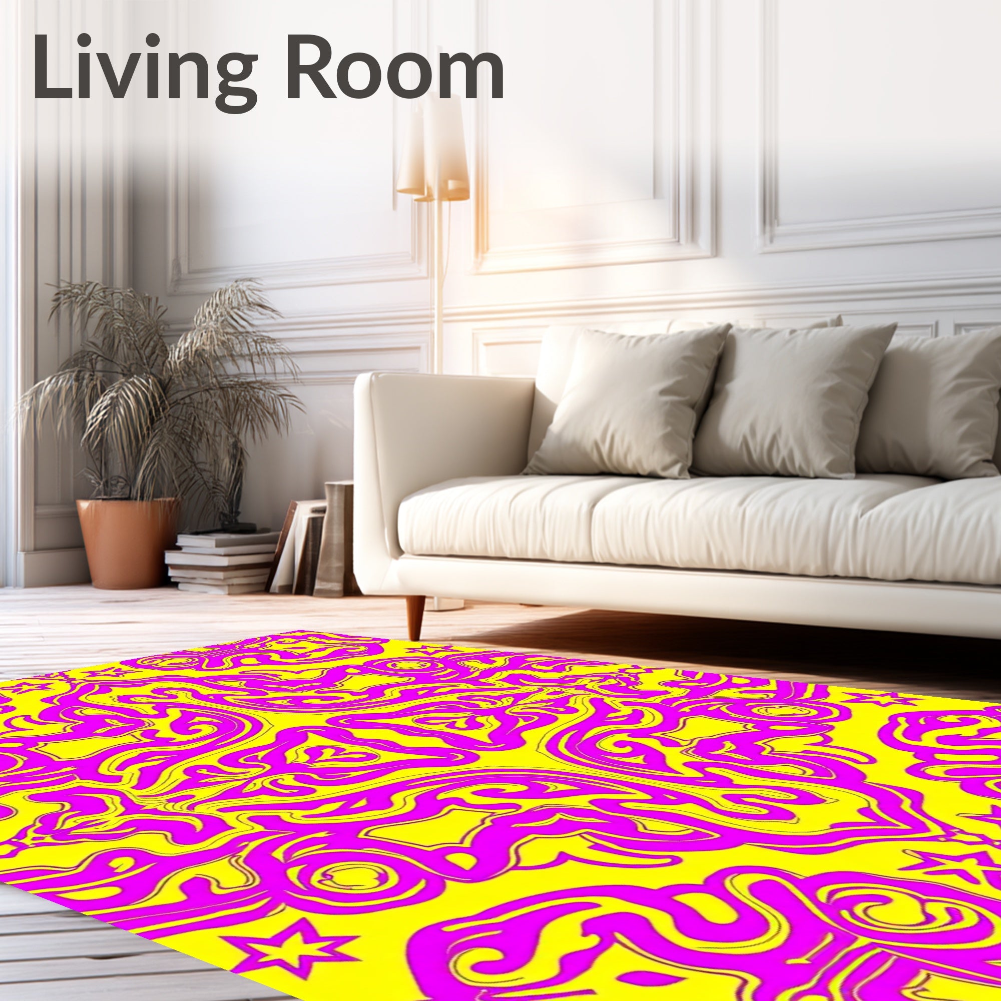 Vibrant Magenta And Yellow Swirl Pattern Rug