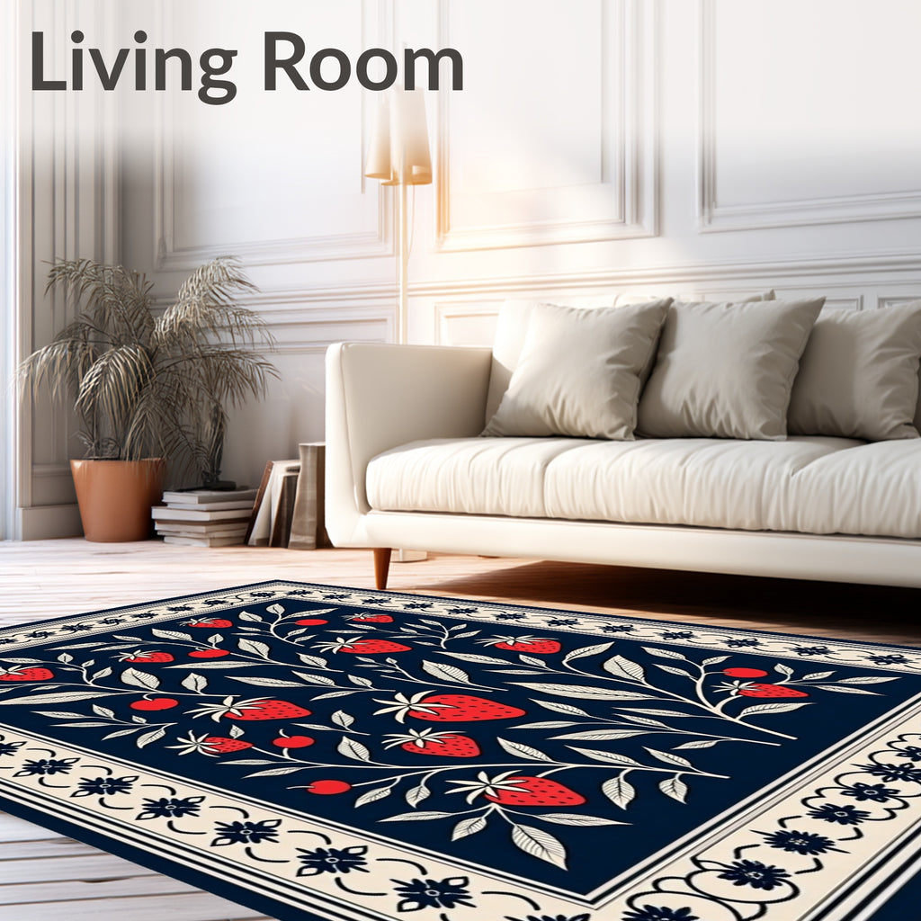 Charming Strawberry Floral Vine Pattern Rug
