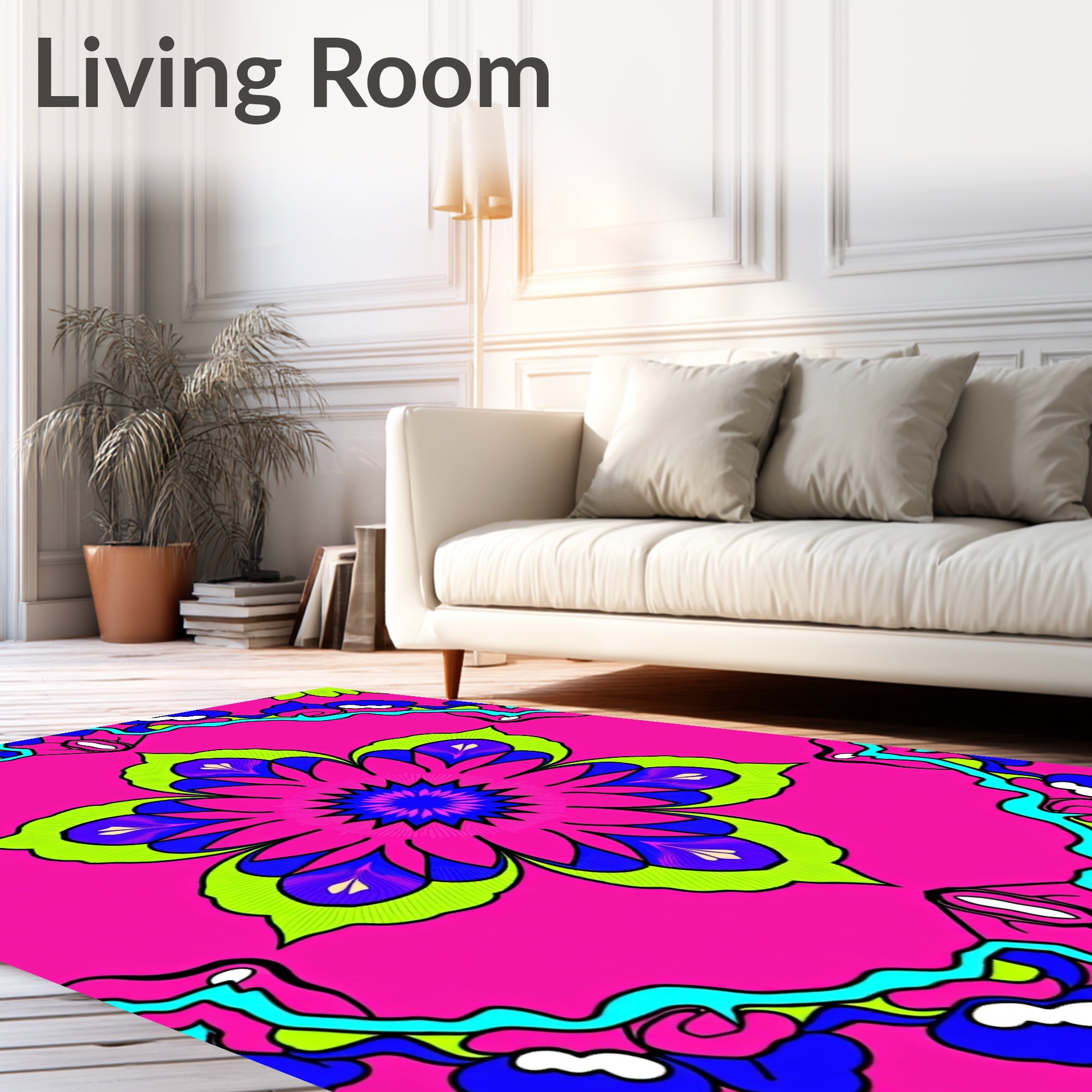Vibrant Floral Kaleidoscope Pattern Rug