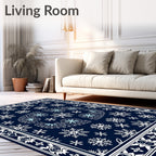 Dark Blue Snowflake Winter Mandala Rug
