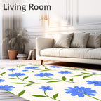 Blue Floral Patterned Garden Design Rug