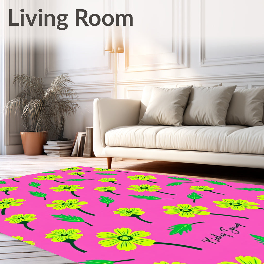 Bright Yellow Floral Pattern Rug