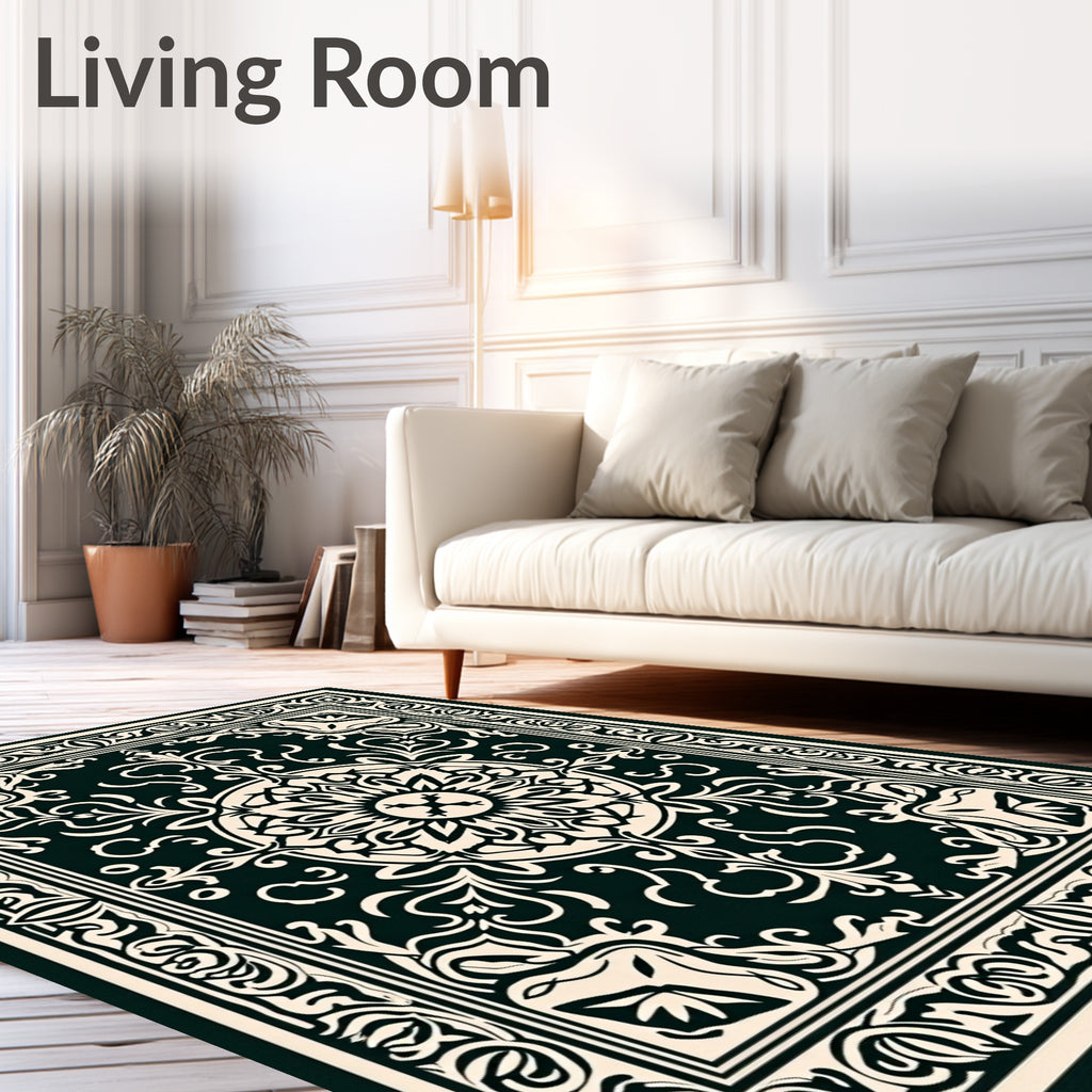 Elaborate Floral Scrollwork Medallion Design Rug