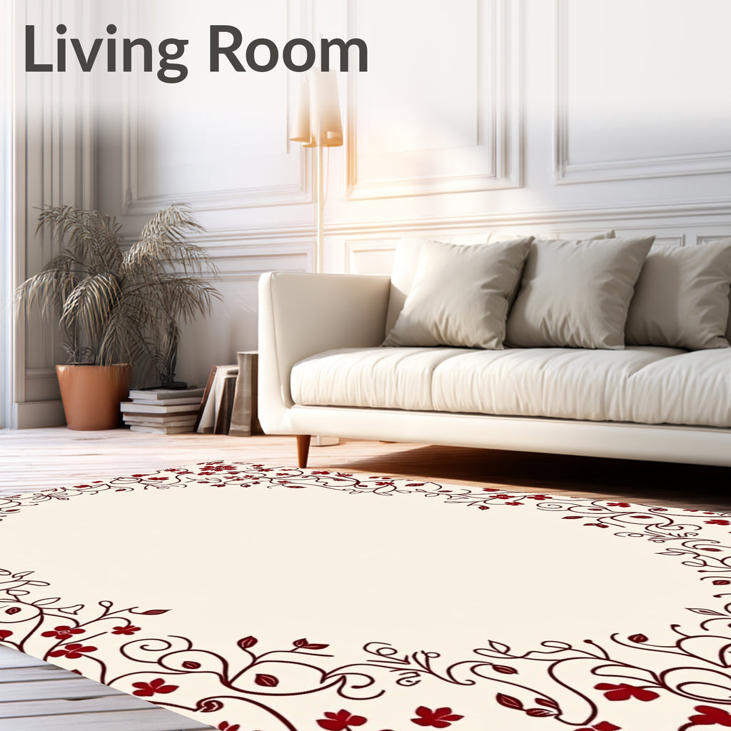 Maroon Floral Vine Pattern Rug