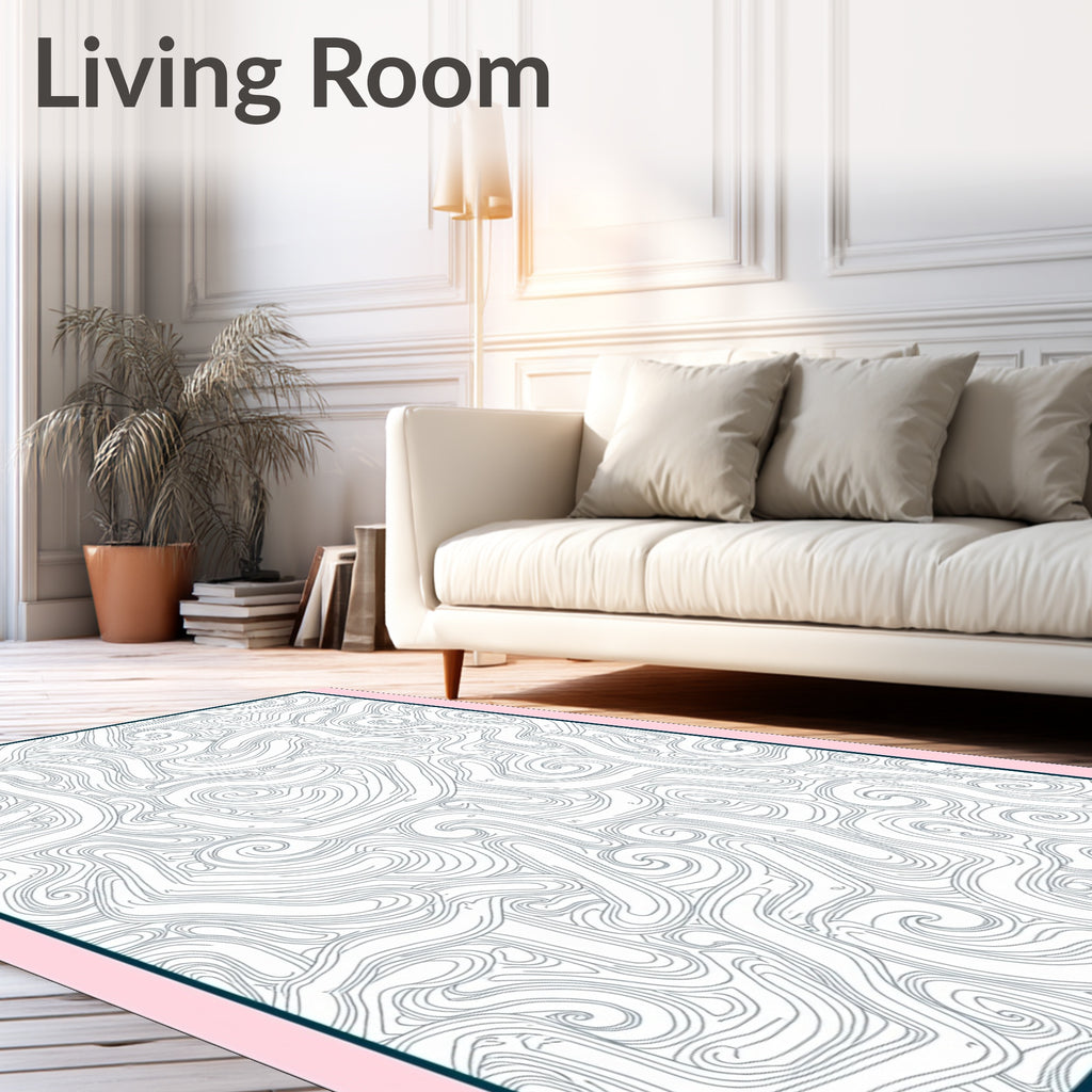 Abstract Swirls Blue Line Art Rug