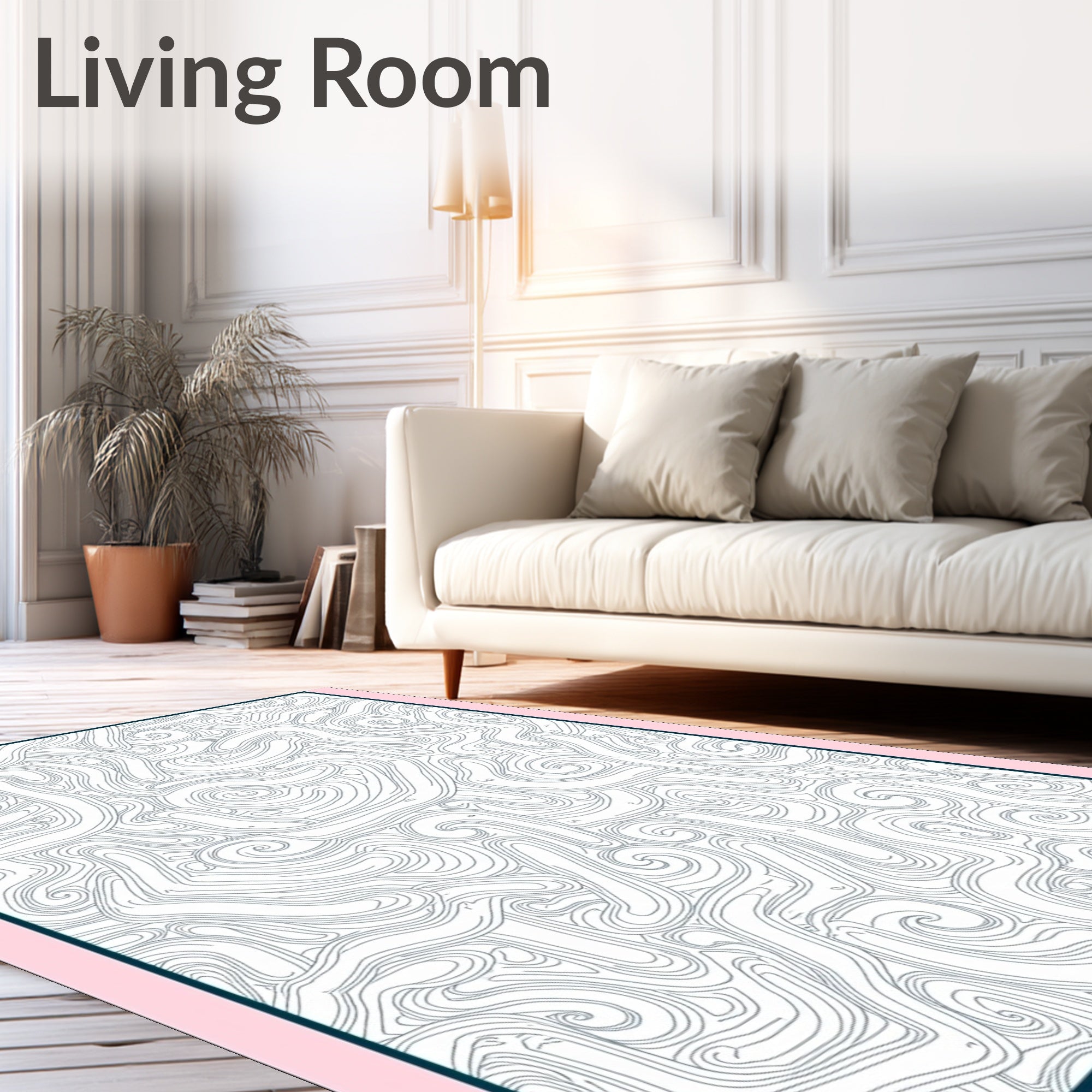 Abstract Swirls Blue Line Art Rug
