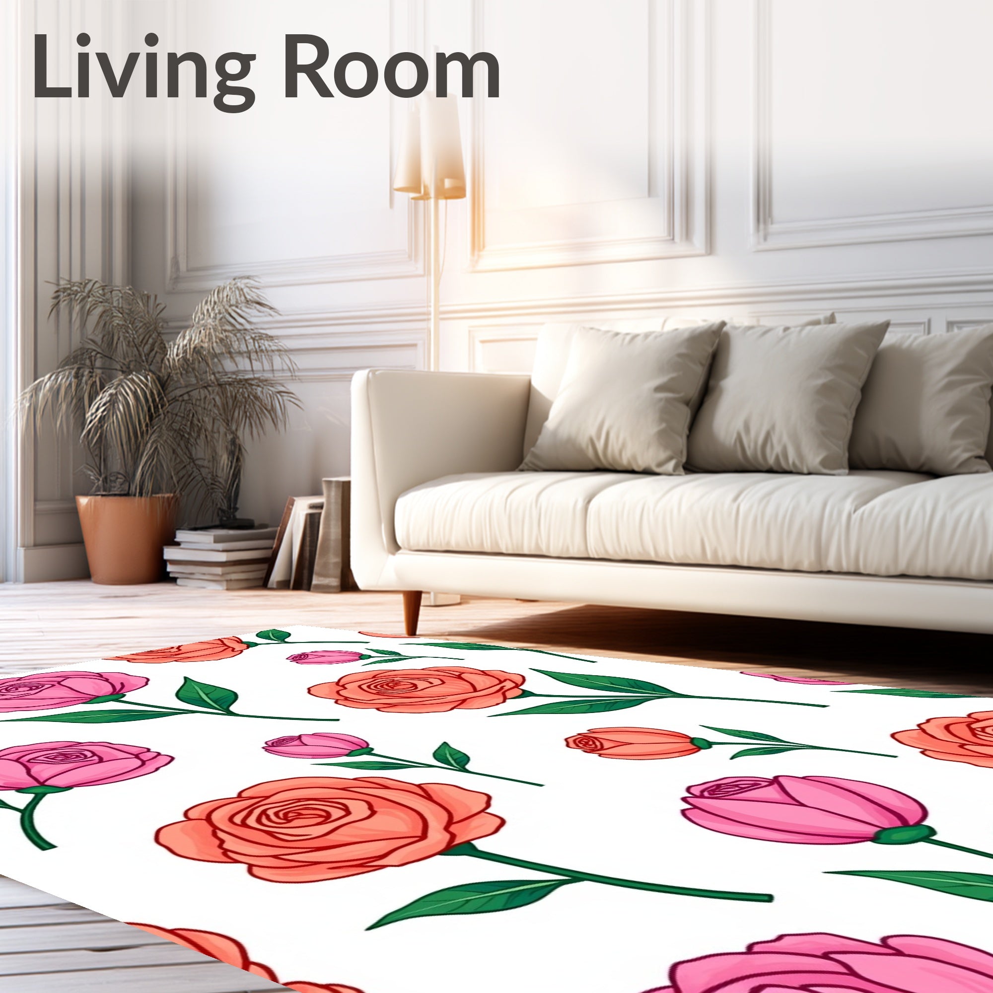 Pink Orange Floral Pattern Rug