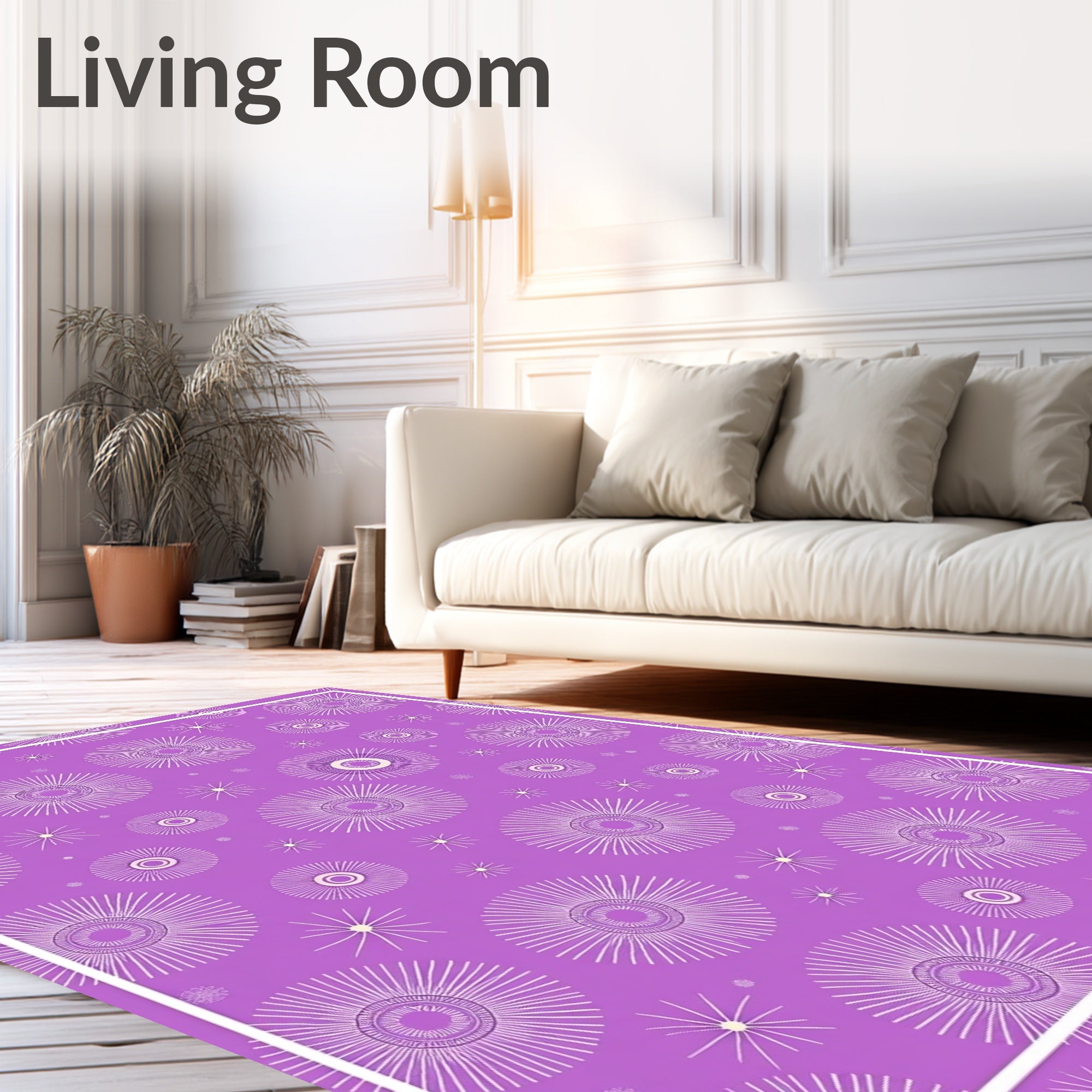 Radiant Starburst Patterned Purple Rug