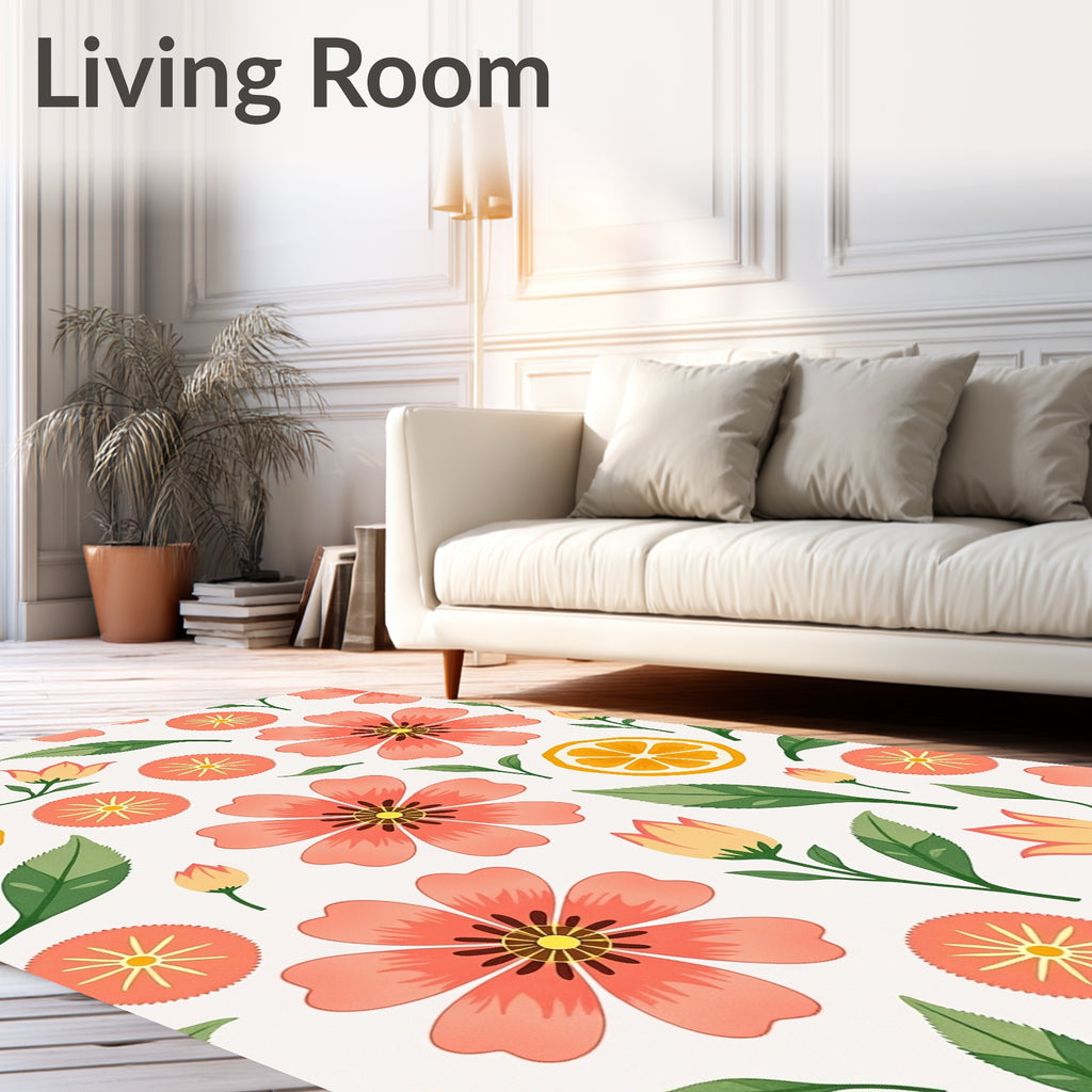 Coral Floral Citrus Pattern Rug
