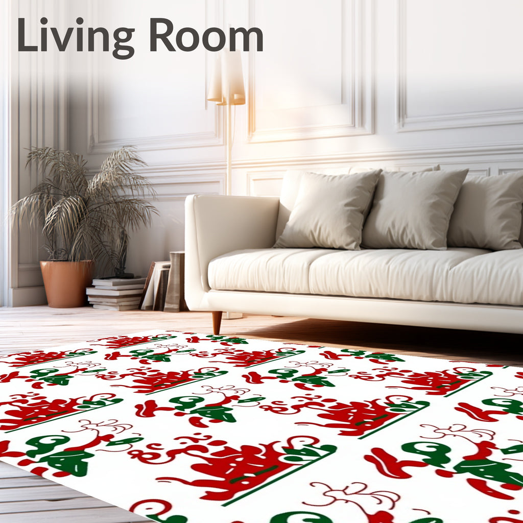 Crimson Green Abstract Swirl Medallion Rug