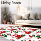 Crimson Green Abstract Swirl Medallion Rug