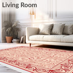 Ornate Red Beige Floral Scroll Rug