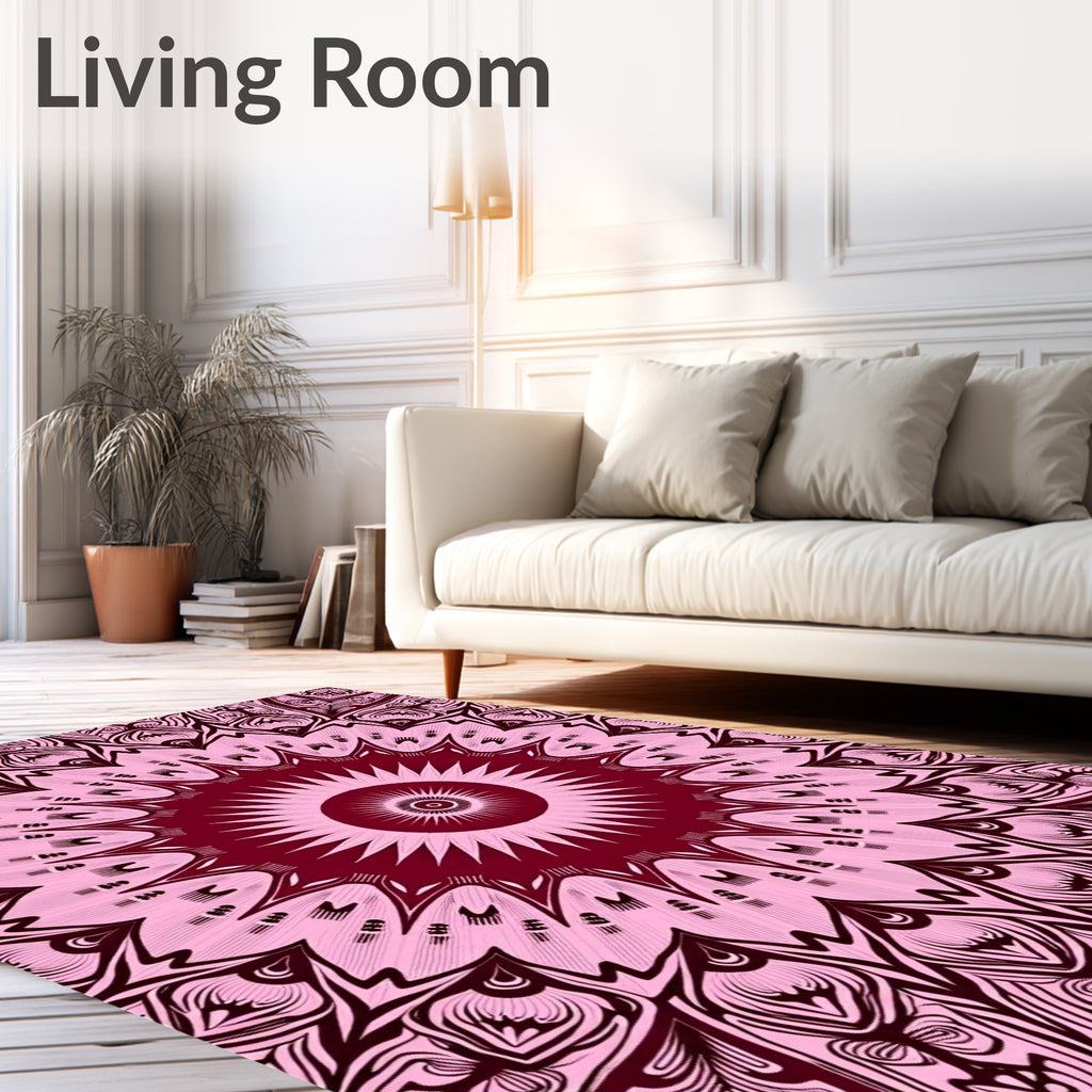 Pink Mandala Patterned Floral Rug