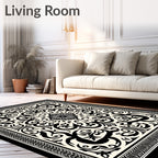 Intricate Black Cream Floral Mandala Rug