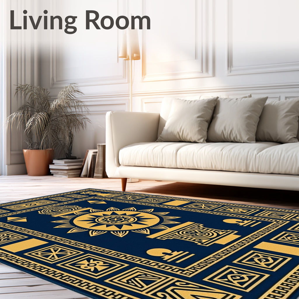 Ancient Sun Gold Blue Pattern Rug