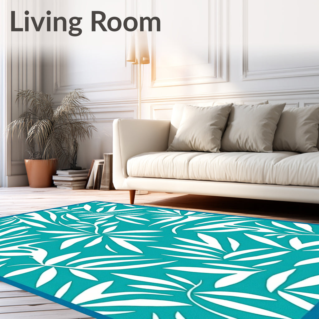 Tropical Leaf Pattern Teal Rug