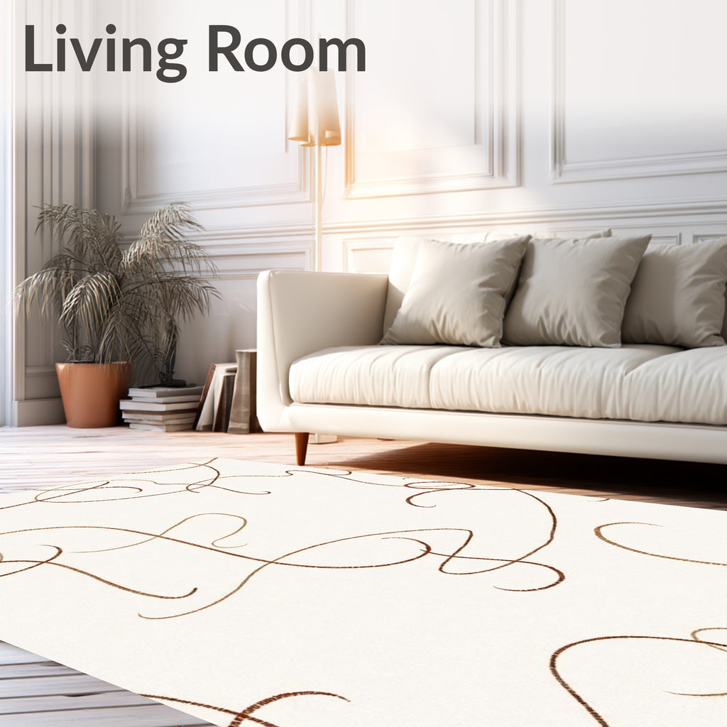 Minimalist Brown Swirl Pattern Rug