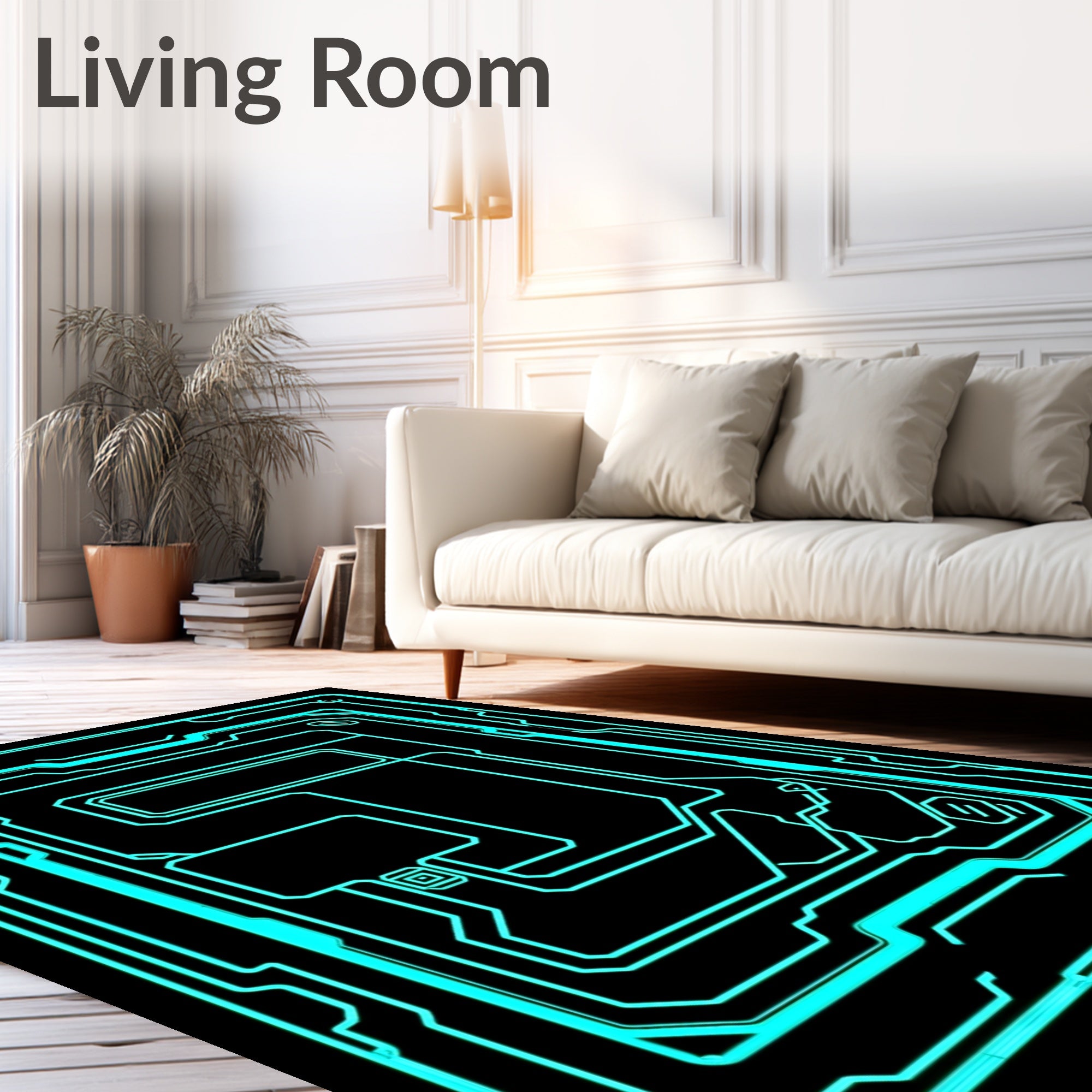 Neon Circuit Board Pattern Rug