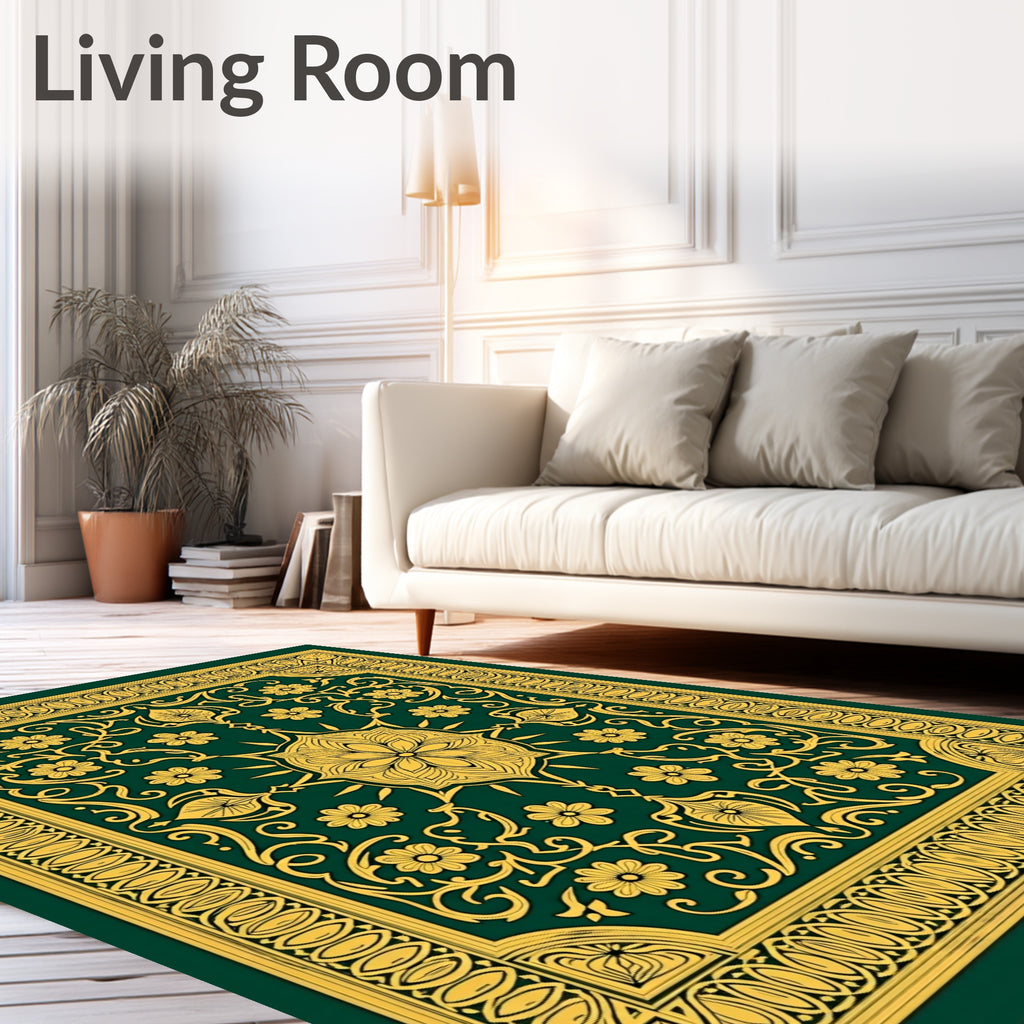 Golden Floral Medallion Border Pattern Rug