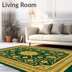 Golden Floral Medallion Border Pattern Rug