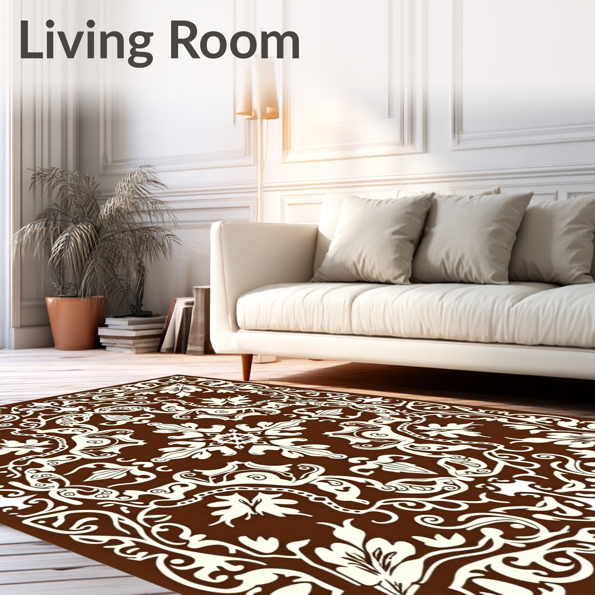 Ornate Floral Damask Scrollwork Design Rug