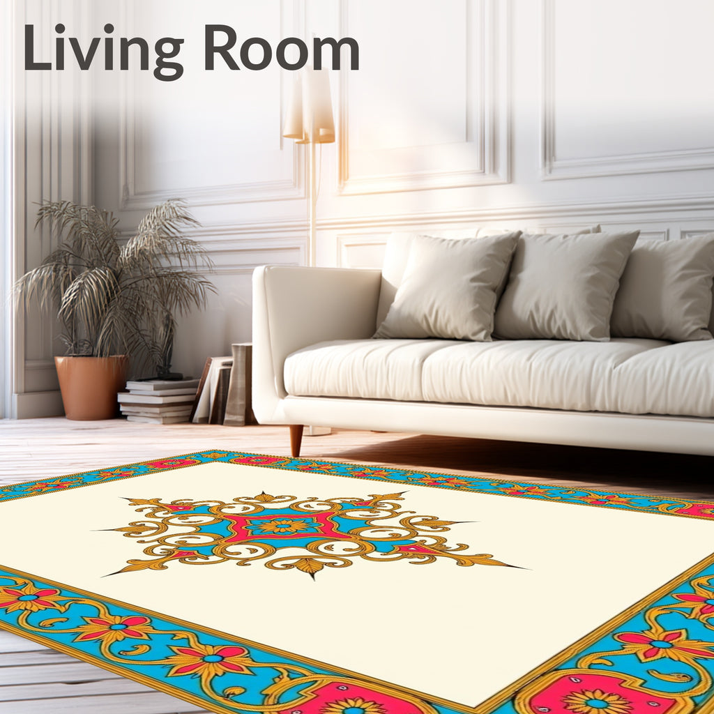 Regal Floral Design With Gold Accents Rug