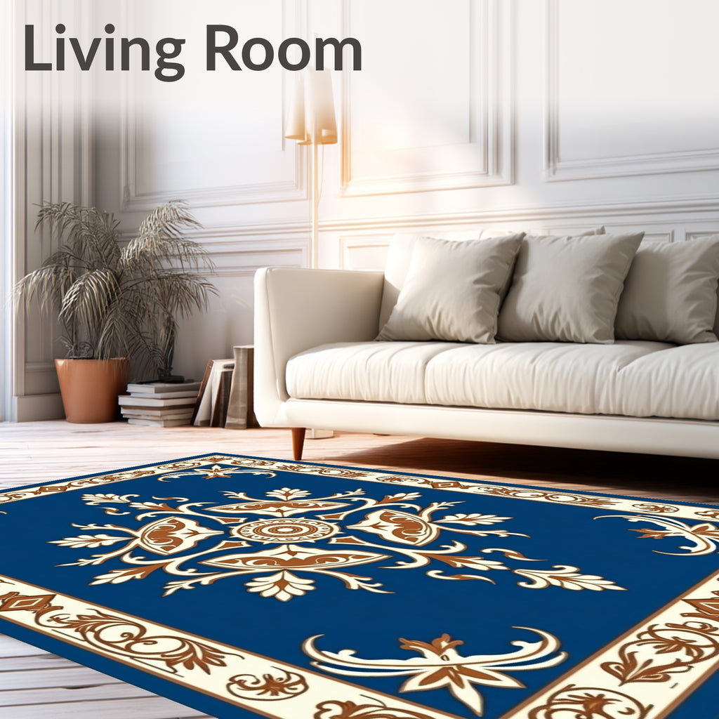 Ornate Blue Colonial Floral Decorative Rug