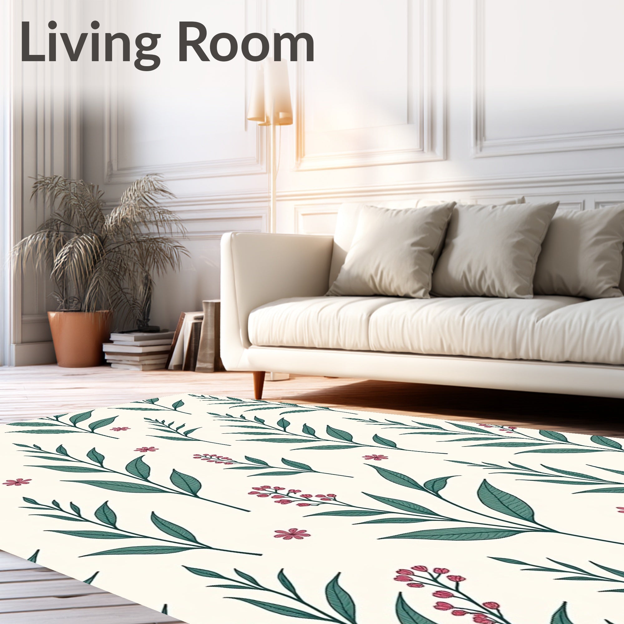 Botanical Leaf Flower Pattern Design Rug