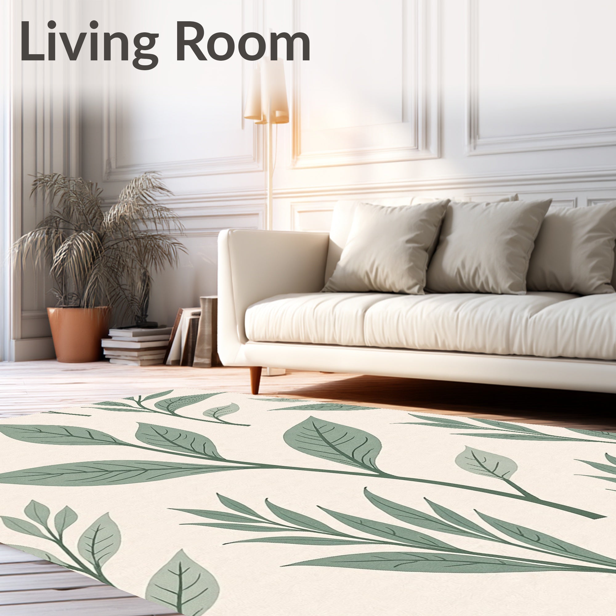 Green Leaf Pattern Print Rug