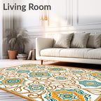 Orange Teal Starburst Floral Vines Rug