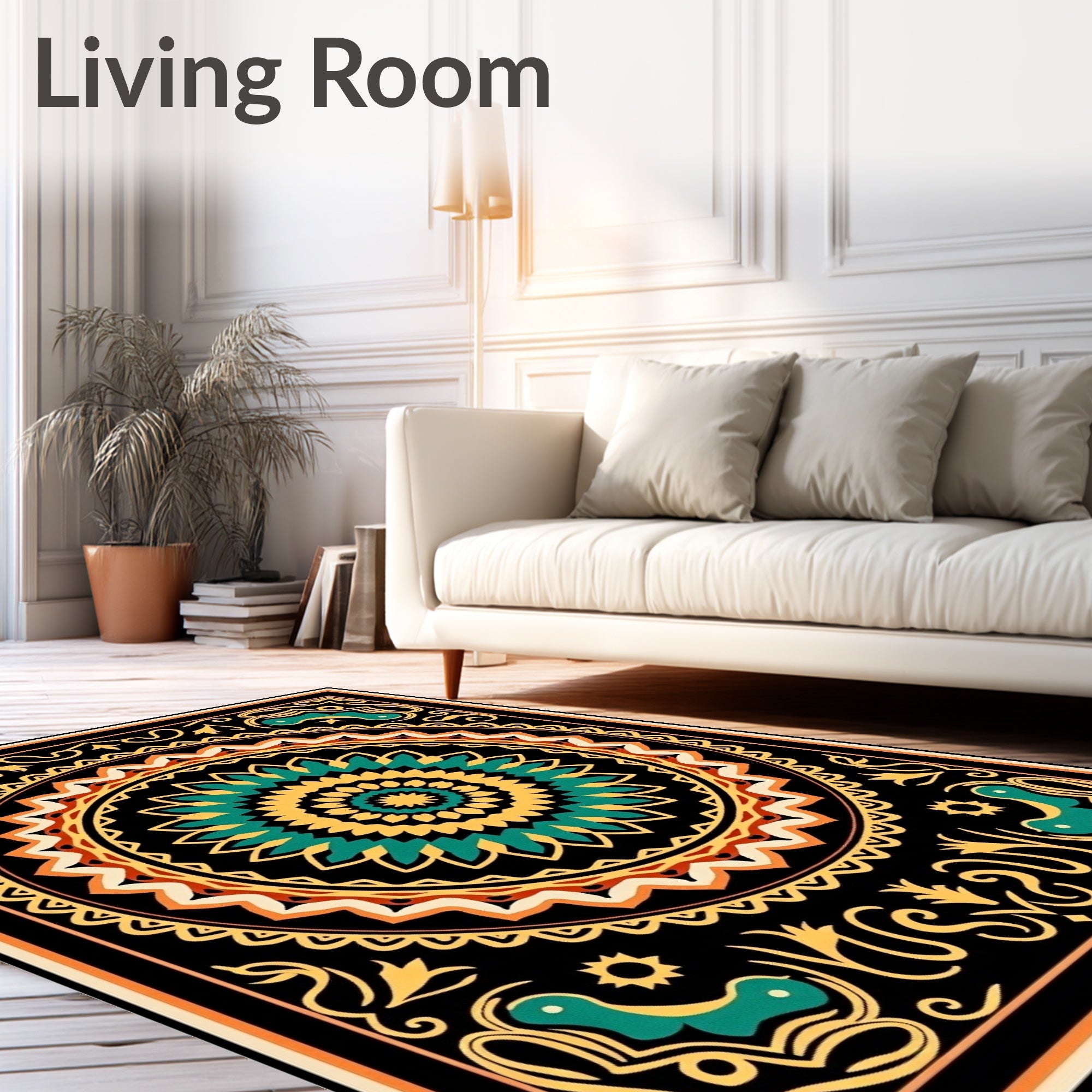 Intricate Mandala Patterned Jewel Tones Rug