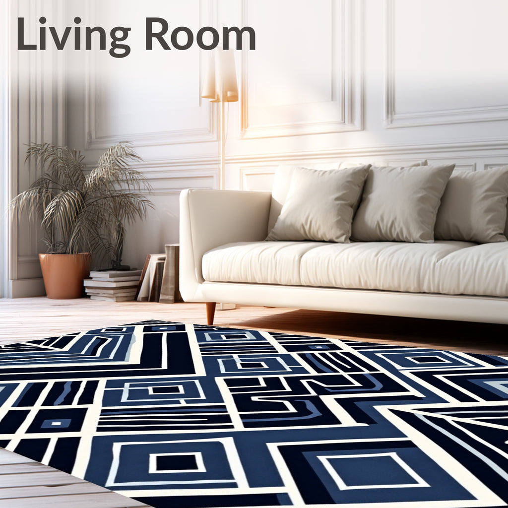 Geometric Blue White Diamond Pattern Rug