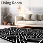 Black And White Abstract Maze Design Rug