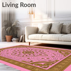 Art Deco Pink Gold Intricate Pattern Rug