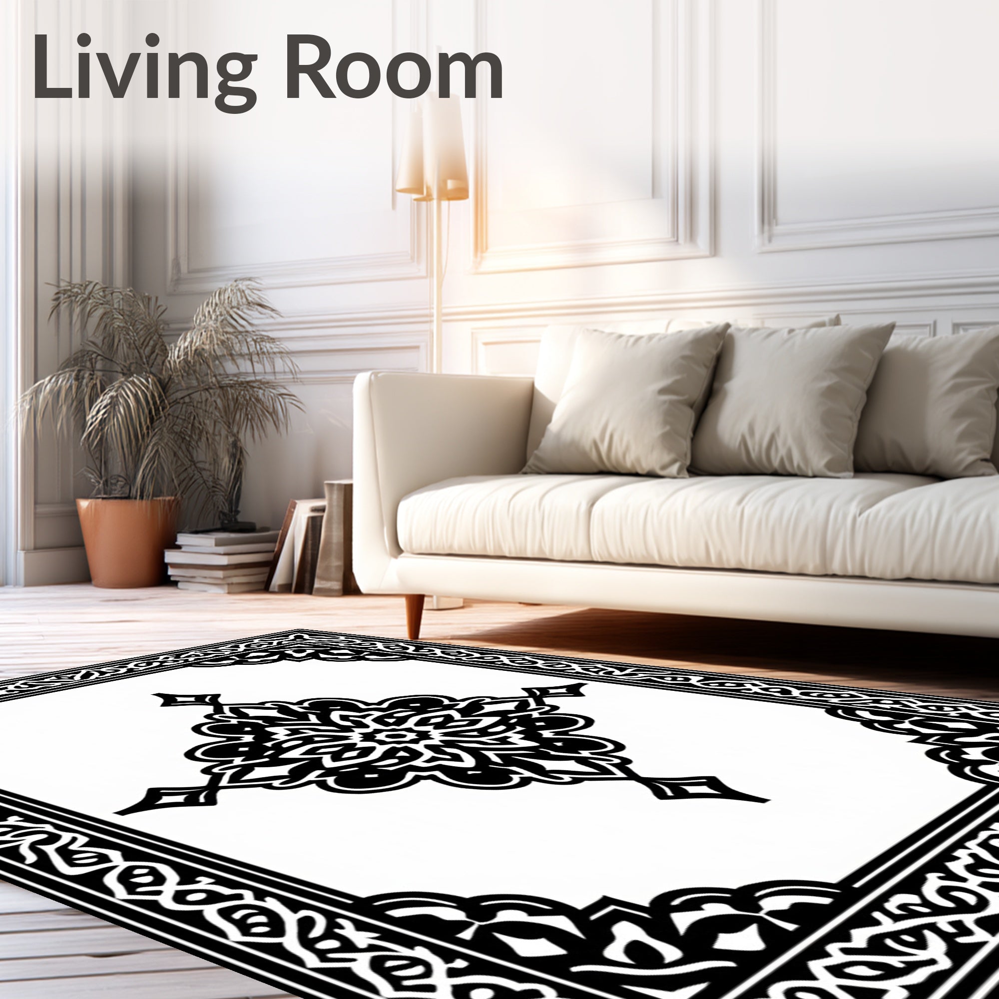 Ornate Black Swirl Medieval Style Design Rug