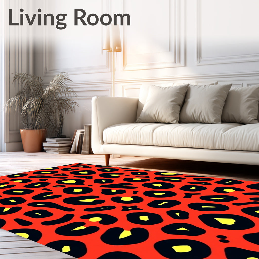 Vibrant Red Leopard Style Print Rug